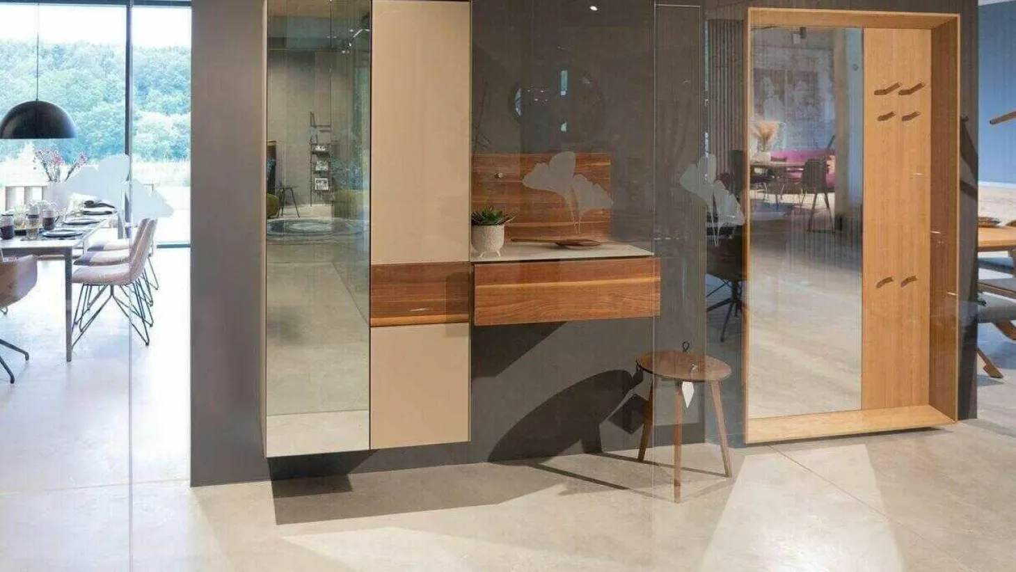 Garderobe Nussbaumholz Massiv Geölt Spiegel Glas