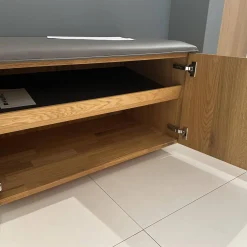 Garderobe Cubus Eiche Wild Naturöl Sitzauflage Leder Mittelgrau