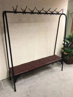 Garderobe Modell 80796 Gym Bench Kunstleder Bordeaux Rot Rahmen Stahl Lackiert Schwarz