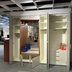 Garderobe Multi Forma Lack Seidengrau Akzent Kernnussbaum Sitzpolster Kunstleder S453 Taupe Beige