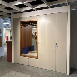 Garderobe Multi Forma Lack Seidengrau Akzent Kernnussbaum Sitzpolster Kunstleder S453 Taupe Beige