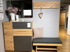 Garderobe V-Organo Wildeiche Rustico Schwarz Akzent Eisen Bezug Sitzbank Leder Anthrazit Grau