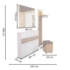 Garderobe Yonna Lack Weiß Holzlamellen Natur Gebürstet Stoff 97 Anthrazit Mit Beleuchtung