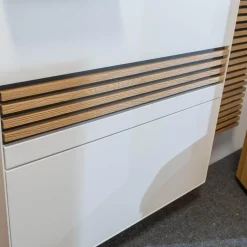 Garderobe Yonna Lack Weiß Holzlamellen Natur Gebürstet Stoff 97 Anthrazit Mit Beleuchtung