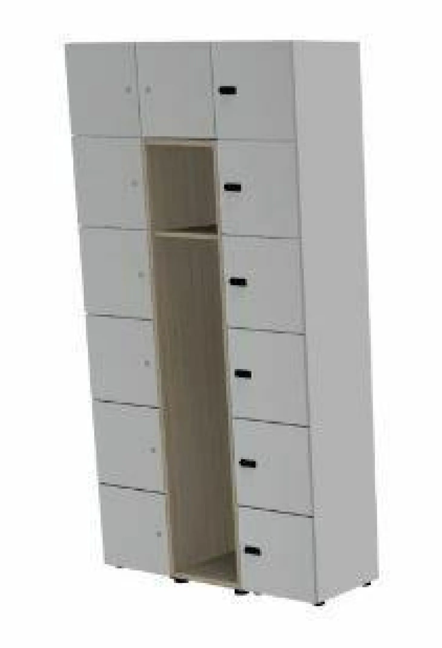 Garderobenschrank mit Schließfächern Beton Optik Softlight Dekor Eiche Hell