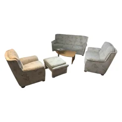 Garnitur 6150 Stoff Samanta 08 Quarz Grau Holzfuß Buche Gebeizt 3-2-1