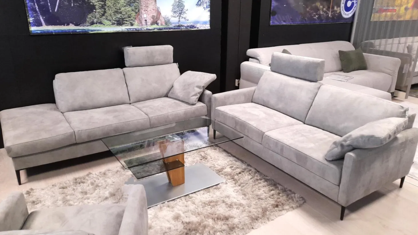 Garnitur 34102 Stoff V 5221 Light Grey Grau Fuß FS 1 Schwarz mit Sessel