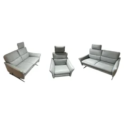 Garnitur 6270 Und 7270 Bezug Leder Longlife Soft 22 Jade Blau Grau Füße Metall Schwarz Inklusive Manuell Ausklappbaren Kopfstützen