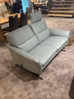 Garnitur 6270 Und 7270 Bezug Leder Longlife Soft 22 Jade Blau Grau Füße Metall Schwarz Inklusive Manuell Ausklappbaren Kopfstützen