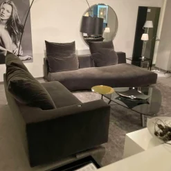 Garnitur Absolu Stoff Velour 9020 Grau Schwarz Sofa Divano mit 4 Kissen