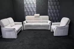 Garnitur Alina Stoff 03 Hellgrau 3-2-1 mit Vorziehbett und Sitztiefenverstellung Elektrisch