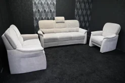 Garnitur Alina Stoff 03 Hellgrau 3-2-1 mit Vorziehbett und Sitztiefenverstellung Elektrisch