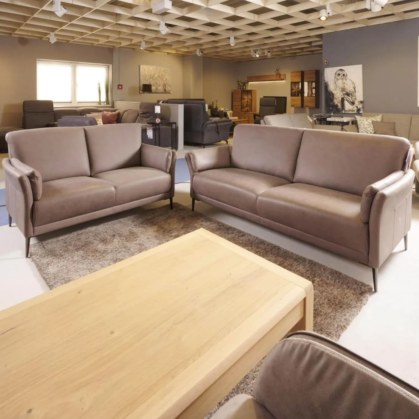 Garnitur Arosa Leder Braun Gestell Schwarz