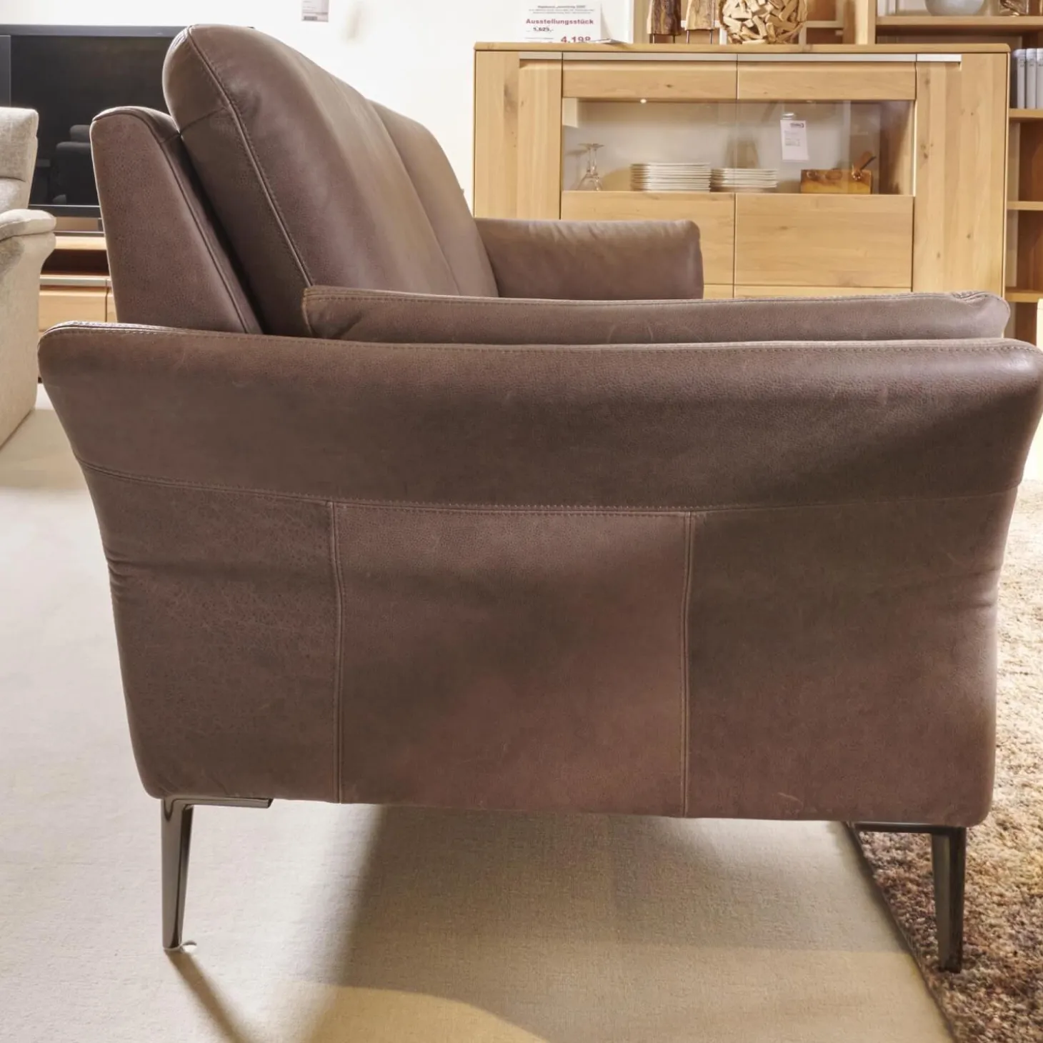 Garnitur Arosa Leder Braun Gestell Schwarz