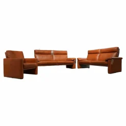 Garnitur Boston Bezug Leder Cognac Braun Bestehend Aus 2 Sofas Und 1 Sessel