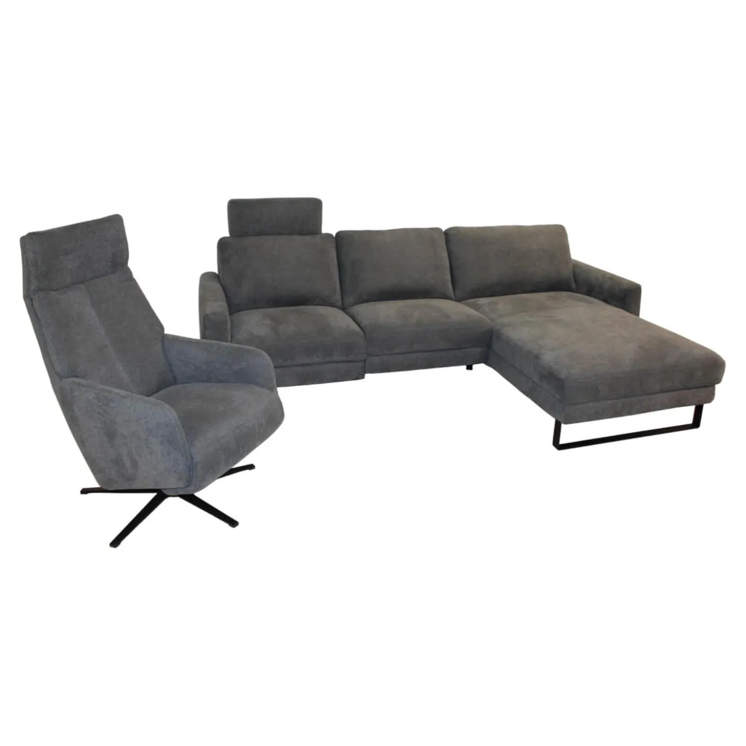 Garnitur Cadiz Stoff 56 Clever Grau Ecksofa mit Sessel