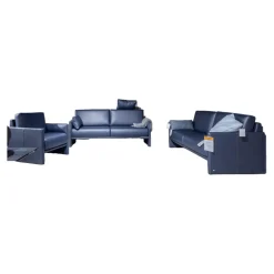 Garnitur Cara Bezug Leder 38.109 Graublau Inklusive Kopfstütze Beinauflage Und 3 Kissen