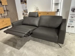 Garnitur Casablanca Leder W2 Anthrazit Füße Chrom 2 Sofas 1 Hocker