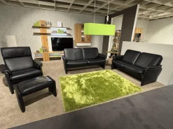 Garnitur City Leder 43.876 Dunkelblau mit Sessel und Hocker