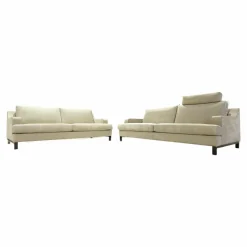 Garnitur Classics 2 Sofas Stoff Prestige Sand Creme Holzkufe Wenge Braun mit Kopfstütze