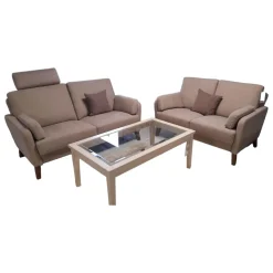 Garnitur KS 032219 Münichau Stoff JAB Donovan Braun 1-1354-075 Fuß Buche Nussbaumfarbig