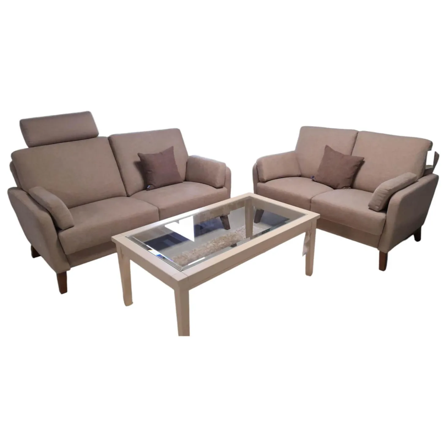 Garnitur KS 032219 Münichau Stoff JAB Donovan Braun 1-1354-075 Fuß Buche Nussbaumfarbig