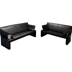 Garnitur Linea Leder Lipano Schwarz 2 Sofas