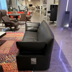 Garnitur Linea Leder Lipano Schwarz 2 Sofas