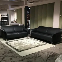 Garnitur Mayon Leder Ceras Peat Schwarz Aluminiumfüße Poliert 2 Sofas