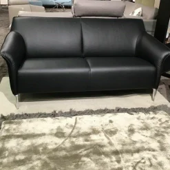 Garnitur Mayon Leder Ceras Peat Schwarz Aluminiumfüße Poliert 2 Sofas