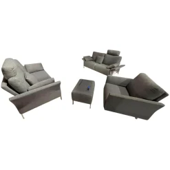 Garnitur Modena 220 Stoff Prairie 2022.78 Grau Füße Chrom 2 Sofas 1 Sessel 1 Hocker