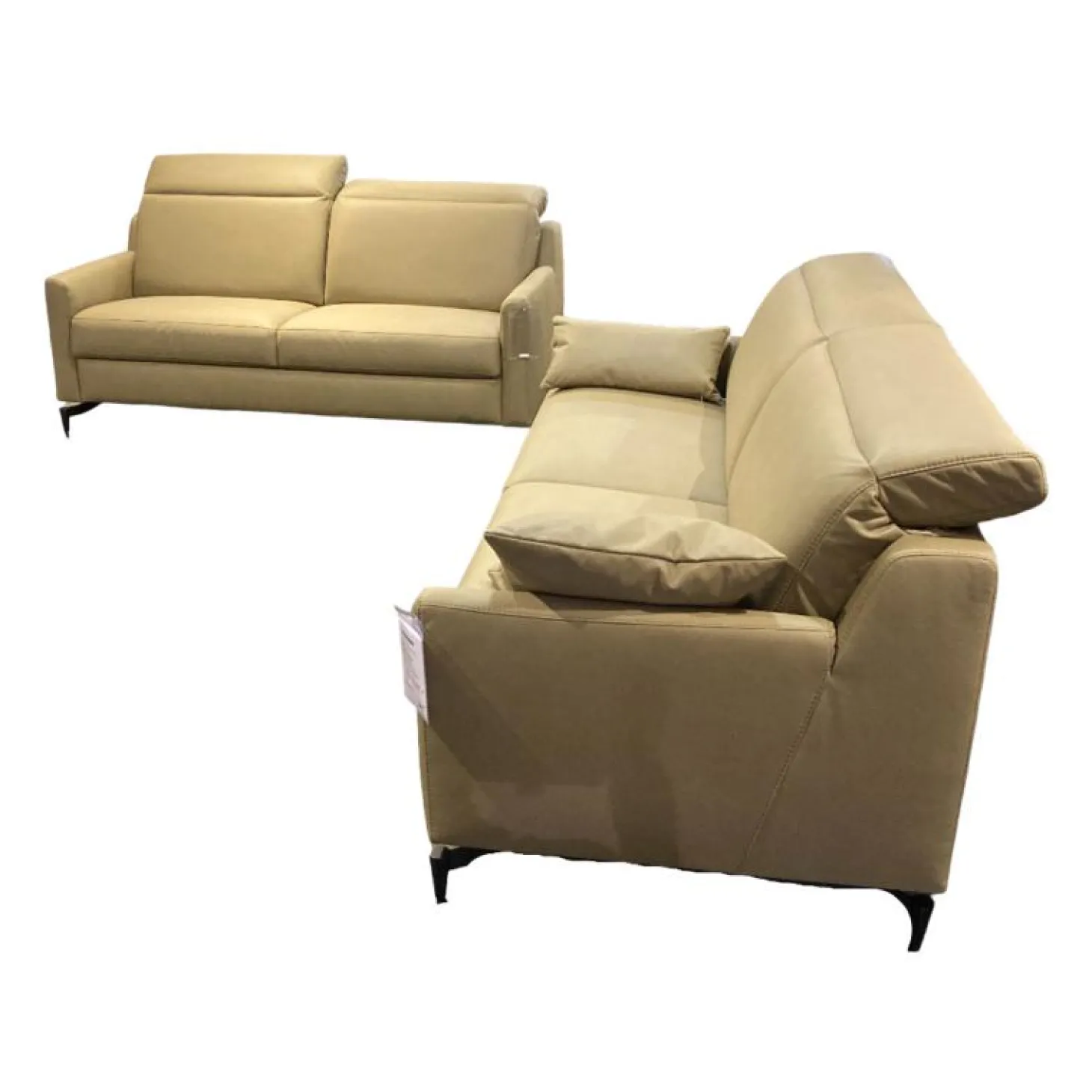 Garnitur MR9120 Stoff Lario Olive Grün Füße Stahl Schwarz Matt 2 Sofas