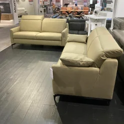 Garnitur MR9120 Stoff Lario Olive Grün Füße Stahl Schwarz Matt 2 Sofas