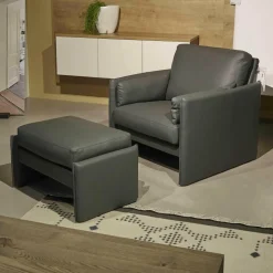 Garnitur Palo Leder 170 Graphit Grau 2 Sofas Sessel Hocker