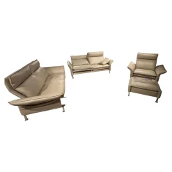 Garnitur Porto 180 Leder 42.400 Stone Grau Fuß Hochglanz