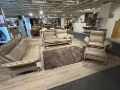 Garnitur Porto 180 Leder 42.400 Stone Grau Fuß Hochglanz