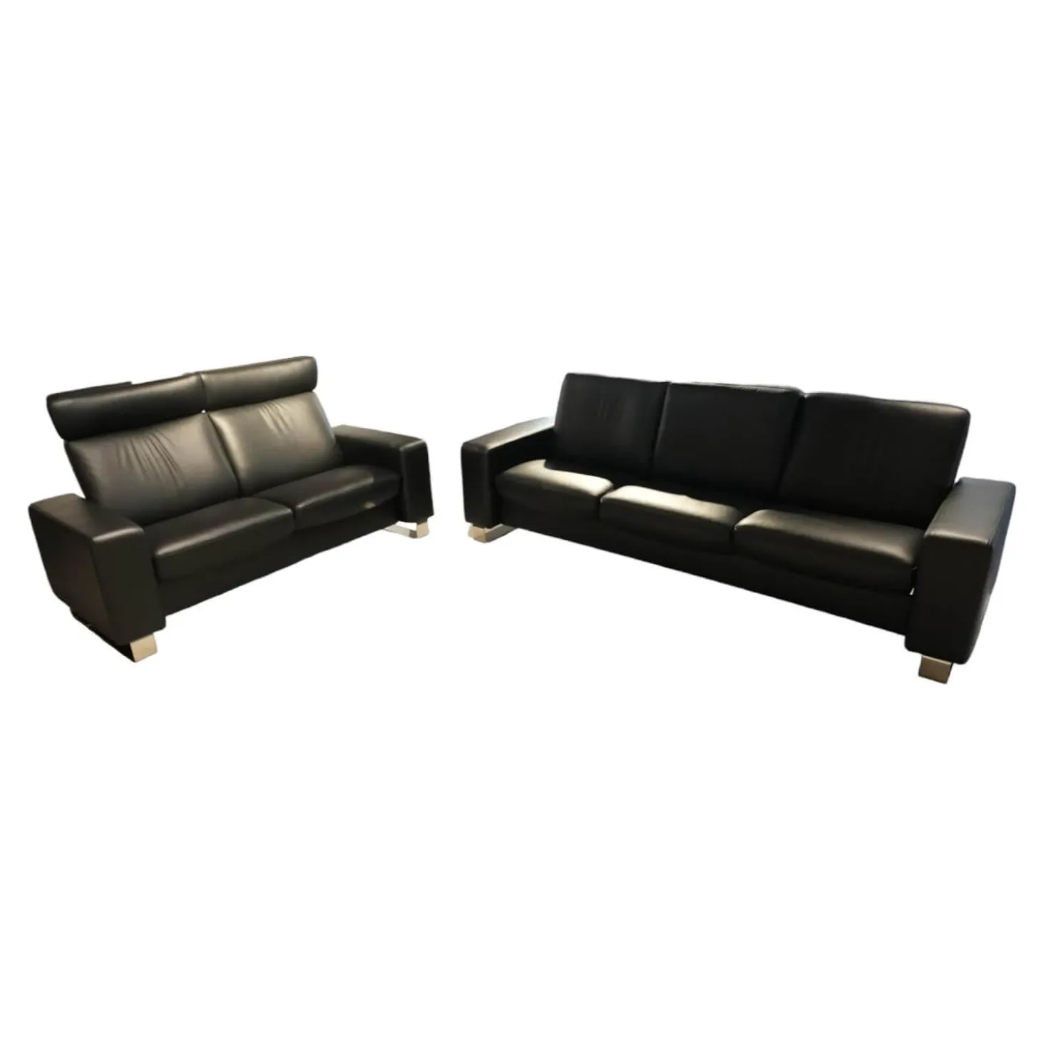 Garnitur Space Leder Paloma Schwarz Füße Edelstahl 2 Sofas