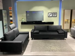 Garnitur Vida Leder 60 500 Schwarz Fuß Spange Glanzchrom