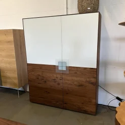 Geschirrschrank Farn Korpus Astiger Nussbaum Natur Geölt Glas 9010 Weiß Matt