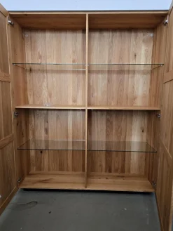 Geschirrschrank Novus Korpus Knorrige Eiche Rustikal Natur Geölt Front Glas Verkehrsgrau Matt Grau