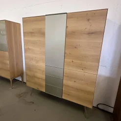 Geschirrschrank Talio Knorrig Eiche Puro Geölt Glas MO 137 Platin Matt Grau