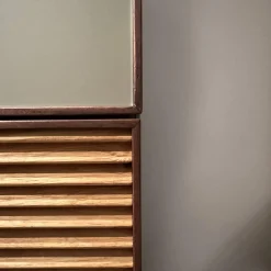 Geschirrschrank Tratum Front Floatglas Platin Matt Grau Korpus Asteiche