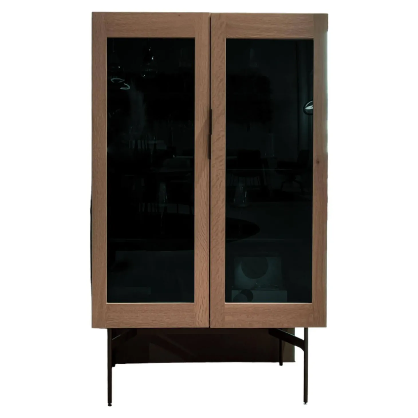 Glasvitrine BC 04 Eiche Weiß Pigmentiert Geölt Glasfüllung Gestell Schwarz