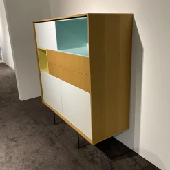 Highboard Aura Eiche Sägegrau Absetzung Weiß Vanille Lichtgrün Fuß Zylinder Graphit Schwarz