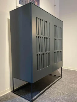 Highboard Claire Lack Anthrazit Metallrahmengestell Schwarz 2 Drehtüren Mit Push Pull