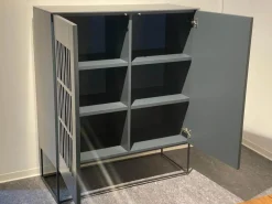 Highboard Claire Lack Anthrazit Metallrahmengestell Schwarz 2 Drehtüren Mit Push Pull
