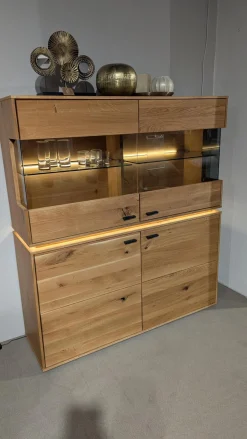 Highboard Como Wildeiche Geölt Teilmassiv mit LED-Beleuchtung