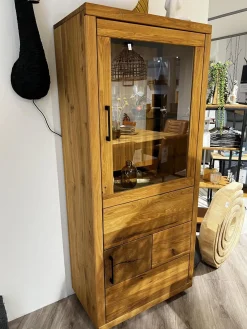 Highboard Hartford Eiche Natur Geölt Rückwand Massiv Sandgestrahlt Mit Hirnholz Inklusive Beleuchtung