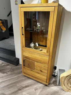 Highboard Hartford Eiche Natur Geölt Rückwand Massiv Sandgestrahlt Mit Hirnholz Inklusive Beleuchtung