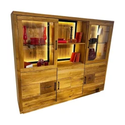 Highboard Hartford Eiche Natur Geölt Rückwand Massiv Sandgestrahlt Inklusive Beleuchtung